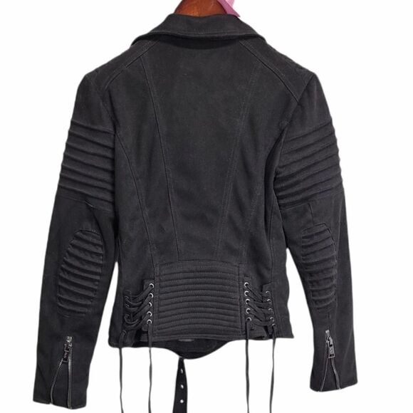 Faux Suede Xoxo Biker Style Zip Up Black Jacket Size Medium - Picture 3 of 7